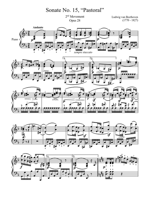 Sonate No. 15, “Pastoral” 2nd Movement