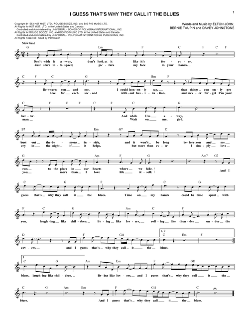 I Guess That's Why They Call It The Blues - Elton John (Lead Sheet - Fake Book)