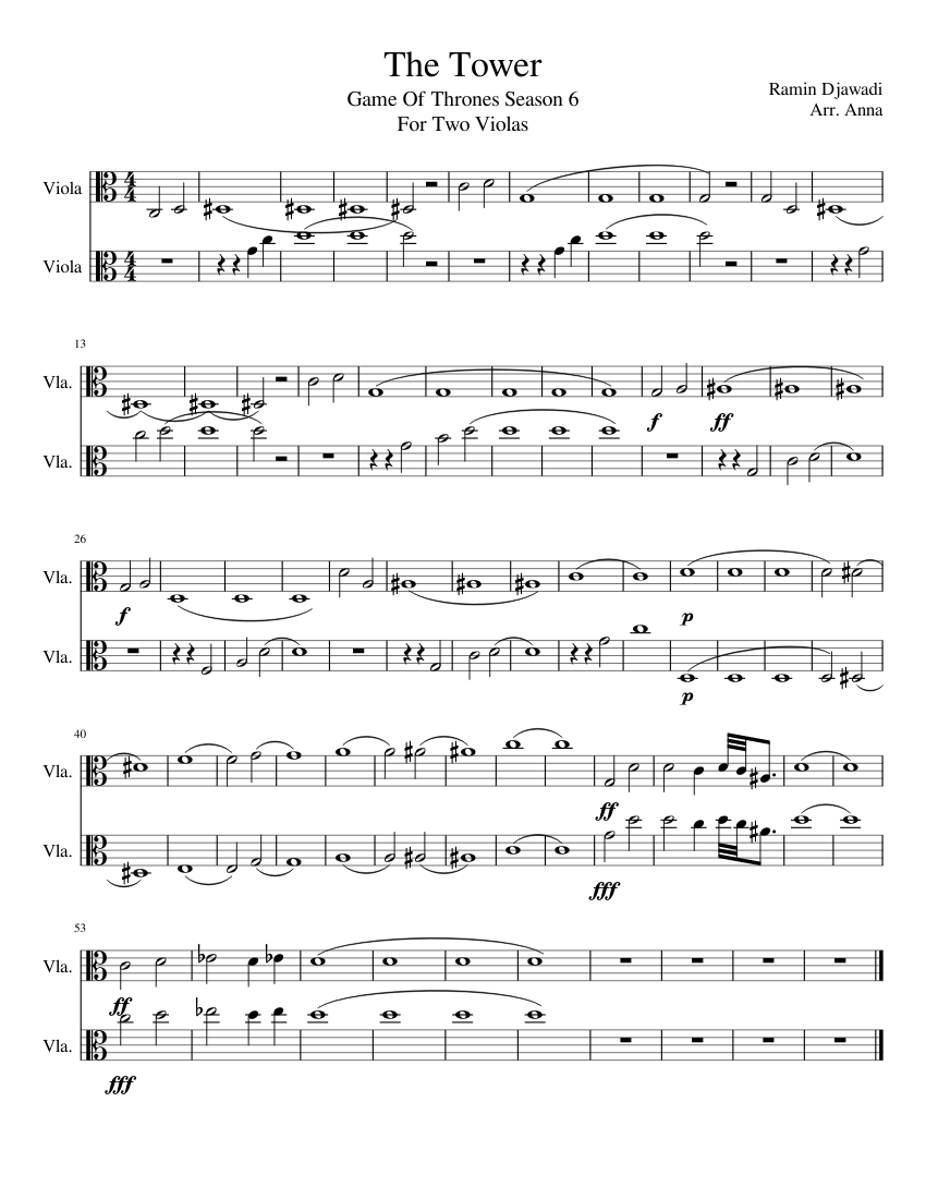 The TowerGame Of Thrones (For Two Violas) Sheet music for Viola