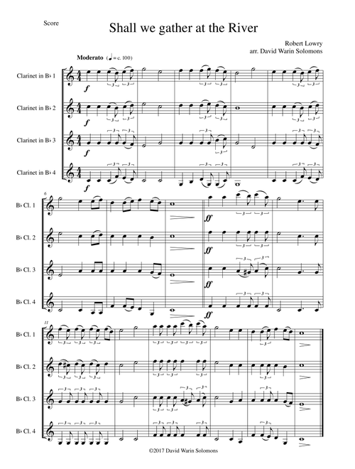 Shall we gather at the river for clarinet quartet (4 B flat clarinets) (Arr. David Warin Solomons) - Robert Lowry (Clarinet Solo)