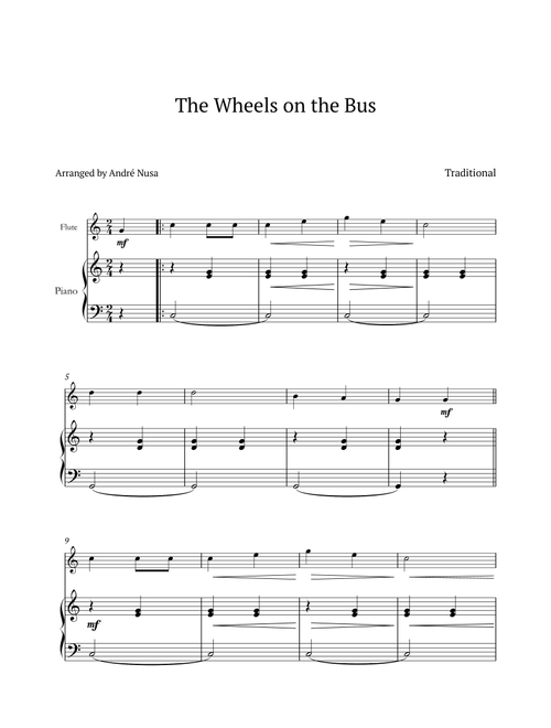 The Wheels on the Bus (Arr. André Nusa) - Traditional (Flute and Piano)