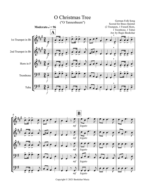 O Christmas Tree (G) (Brass Quintet - 2 Trp, 1 Hrn, 1 Trb, 1 Tuba) (Arr. Regis Bookshar) - German Folk Song (Brass Ensemble)