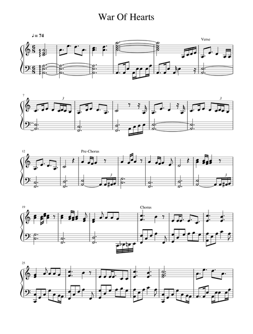 War Of Hearts (Piano)