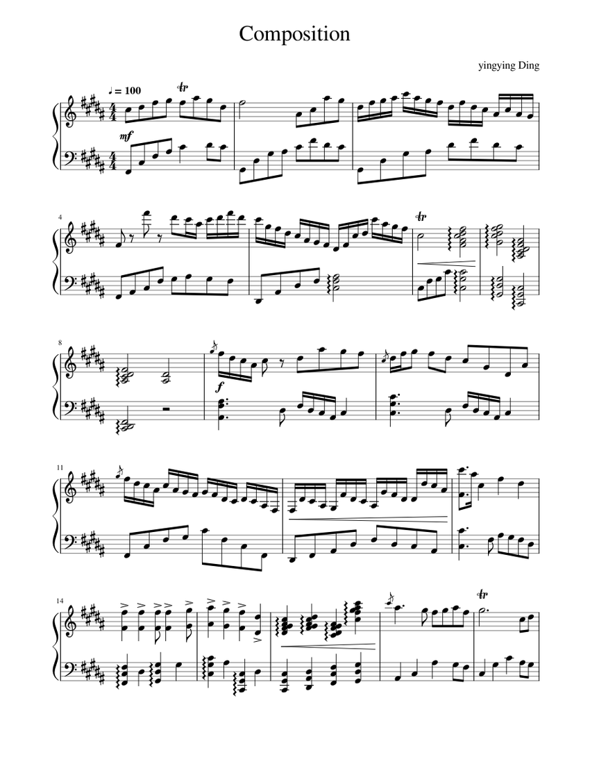 Chinese Composition Notes Chinese Music Composition Sheet Music for Piano (Solo) | MuseScore.com