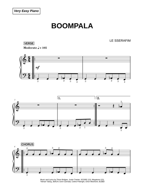 BOOMPALA - LE SSERAFIM (Very Easy Piano)