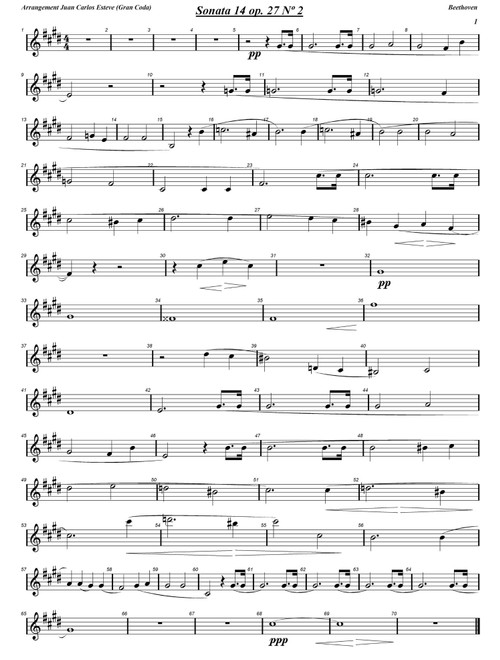 Sonata 14 op 27 Beethoven mov. 1ºversion Piano y Violín Accompaniment for Piano, Soloist Violin. (Arr. juan carlos esteve / Gran Coda) (Violin Solo)