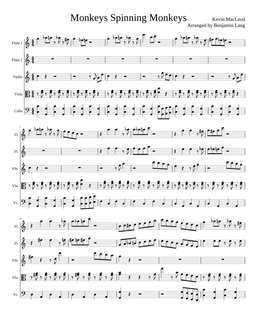 Monkeys Spinning Monkeys Sheet music for Flute, Violin, Viola, Cello