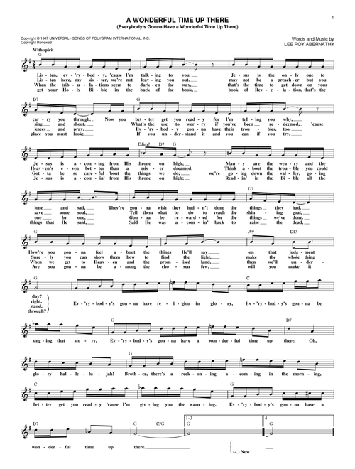 A Wonderful Time Up There (Everybody's Gonna Have A Wonderful Time Up There) - Pat Boone (Lead Sheet - Fake Book)