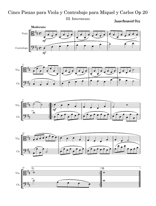 Cinco Piezas para Viola y Contrabajo para Miquel y Carlos Op 20 III. Intermezzo – joanbedi80