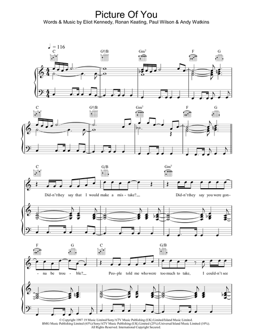 Picture Of You - Boyzone (Piano-Vocal-Guitar (Piano Accompaniment))