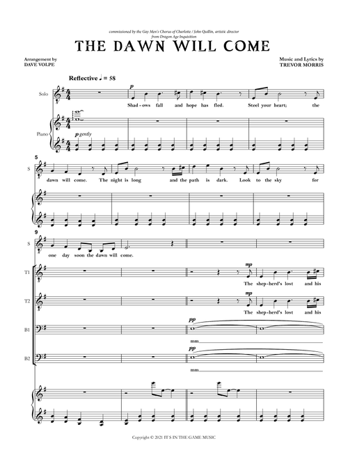 The Dawn Will Come (Arr. Dave Volpe) - Trevor Morris (Choral, TTBB)