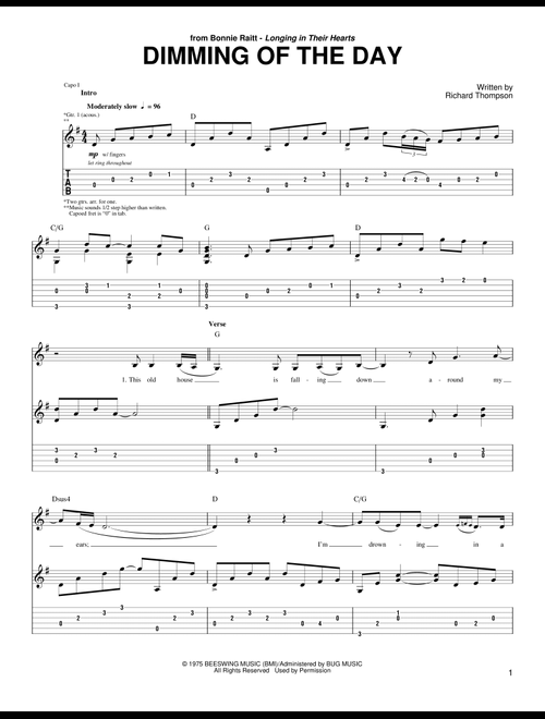 Dimming Of The Day - Bonnie Raitt, Emmylou Harris, Richard Thompson (Guitar Tab)