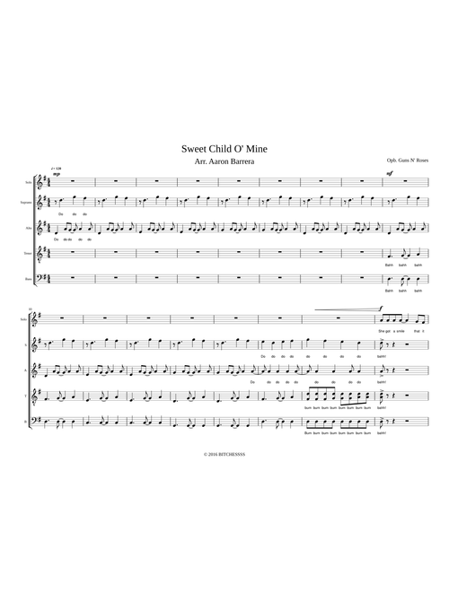 Sweet Child O Mine (opb Guns N' Roses) - SATB w/ Solo A Cappella