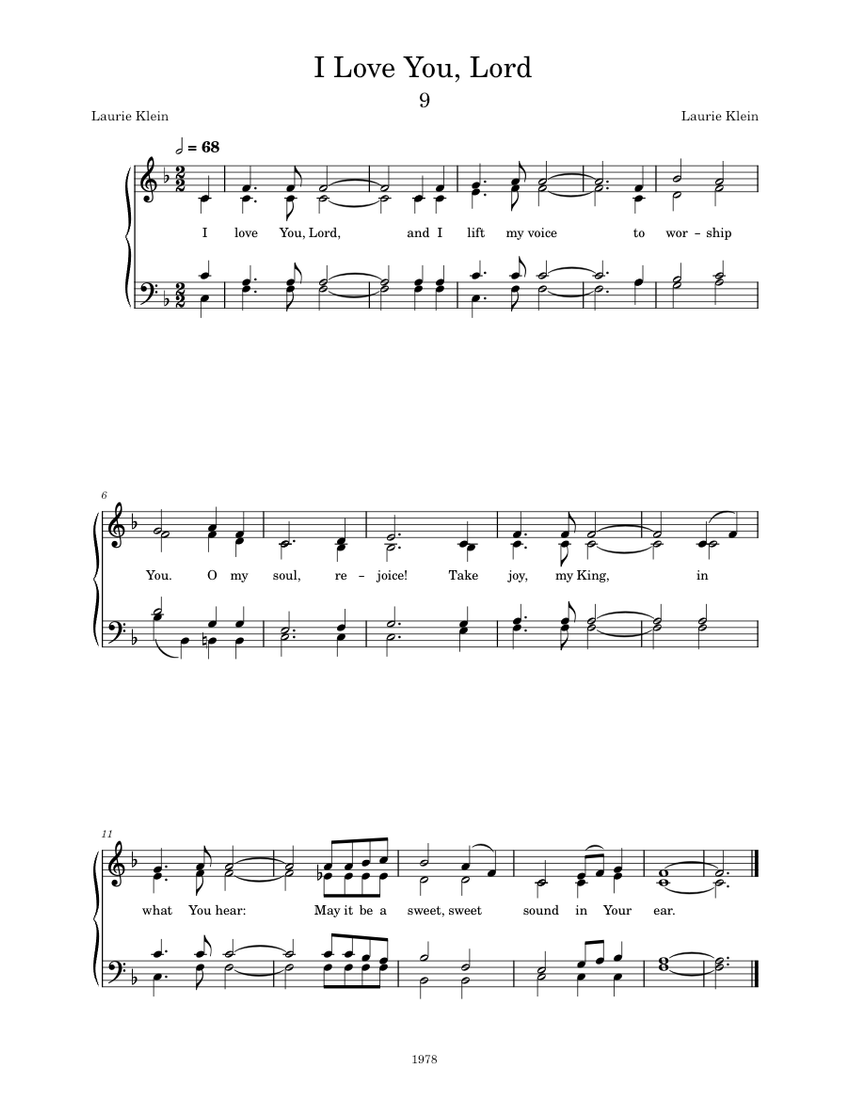 I Love You, Lord – Laurie Klein Sheet Music for Piano (SATB) easy ...
