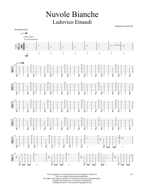 Nuvole Bianche (Arr. Righty) - Lüdovico Einaudi (Easy Guitar with TAB)