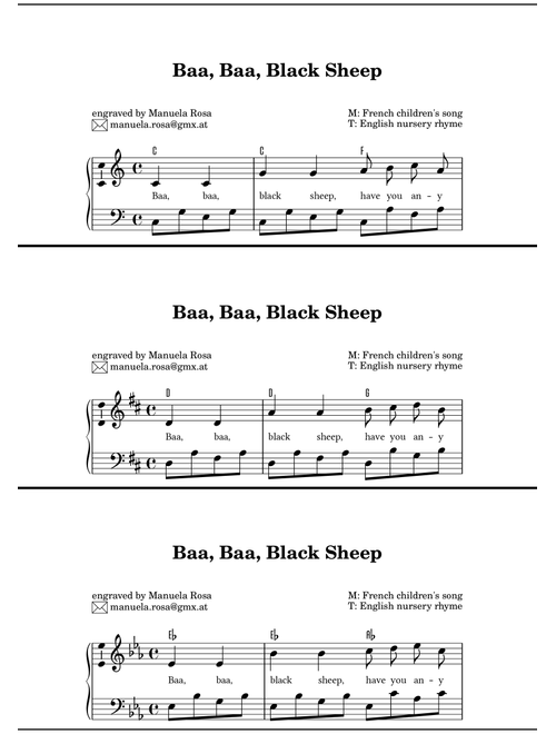Baa, baa, black sheep (easy piano Manuelas Kinderlieder) (Arr. Manuela Rosa) - Traditional (Piano Chords-Lyrics)
