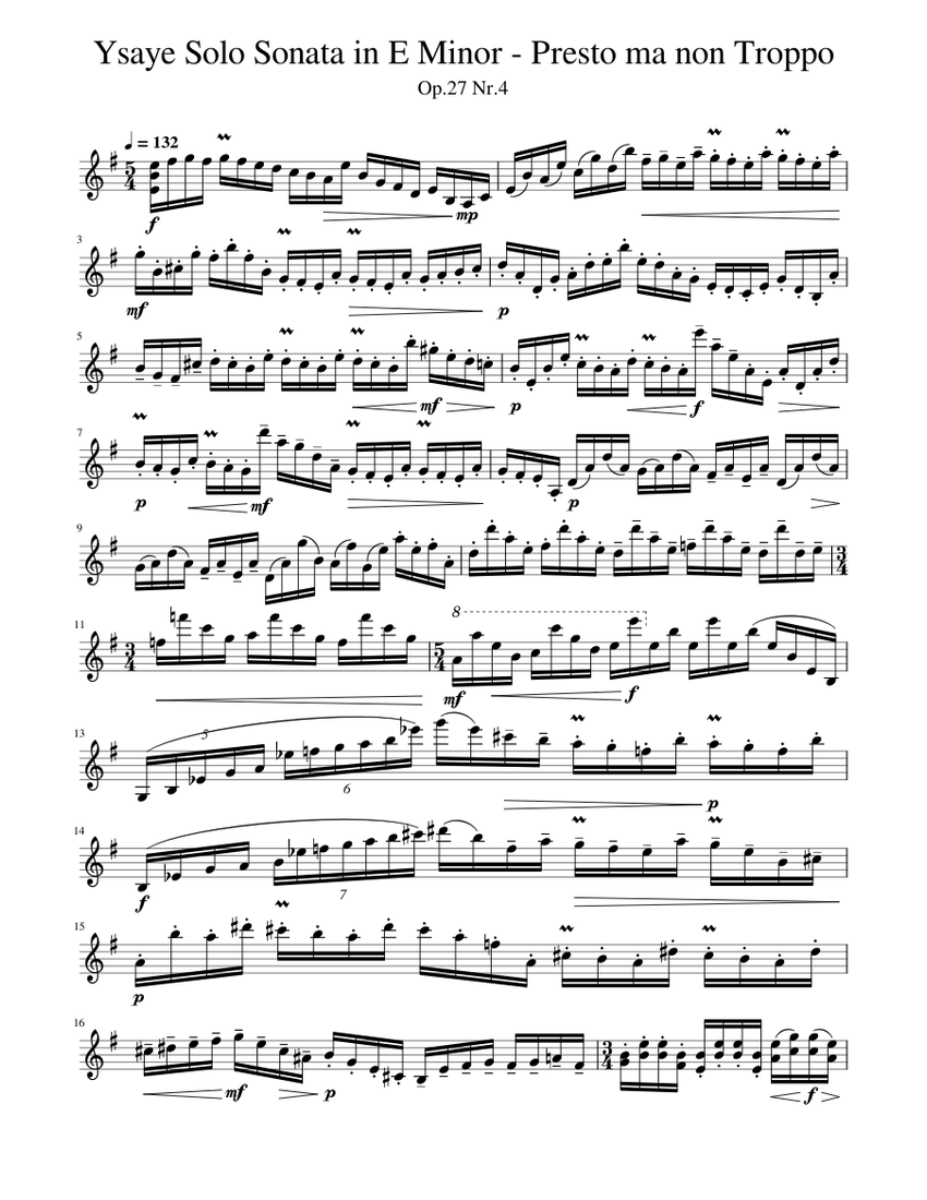 Sonata No.4 (Presto) for Solo Violin, Op.27 – Eugène Ysaÿe Sheet