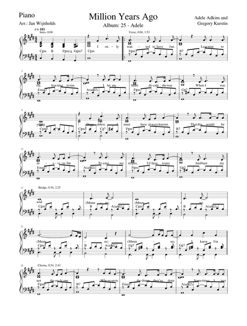 Million Years Ago – Adele - Full Piano