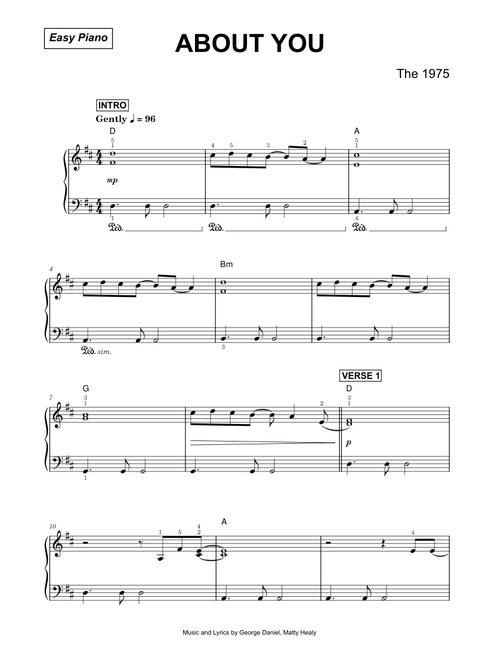 About You - The 1975 (Easy Piano)