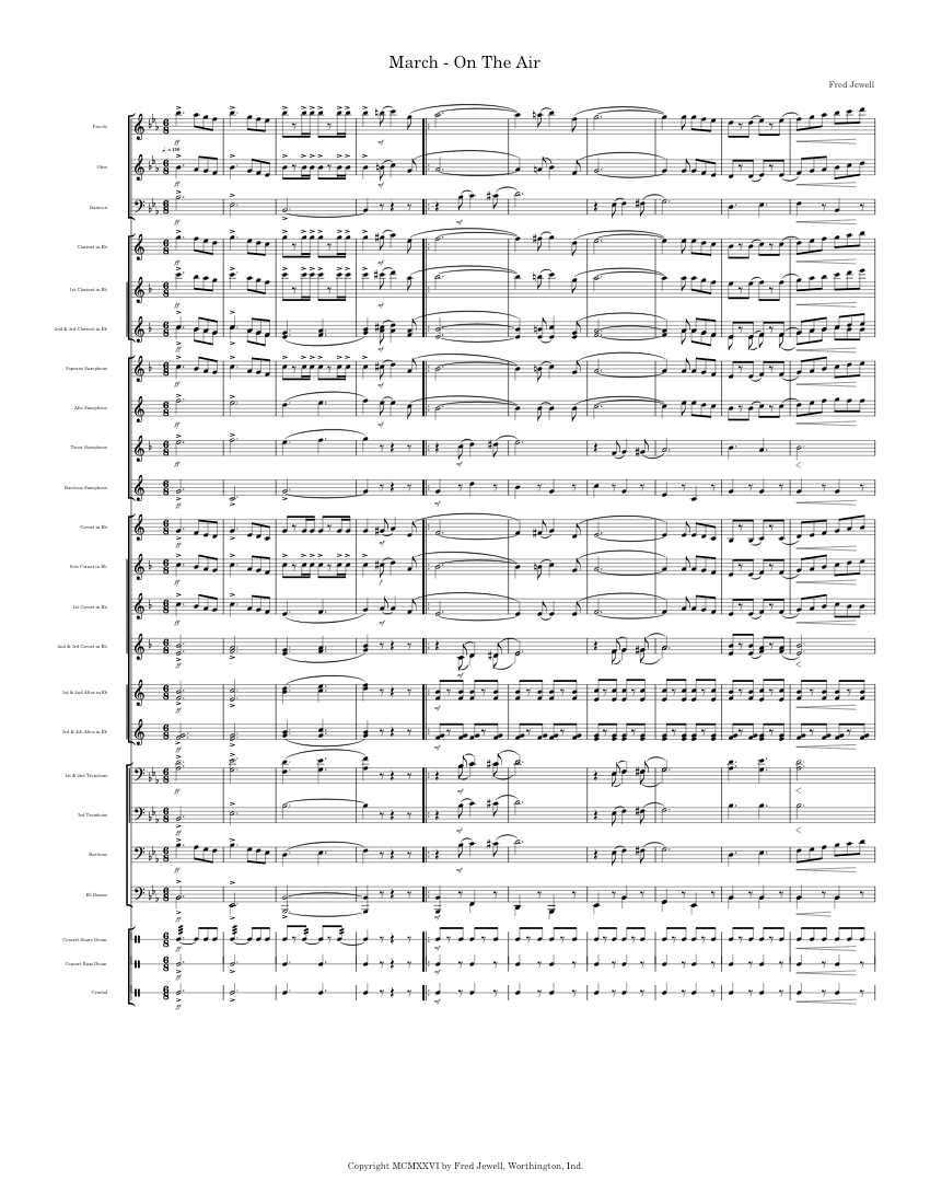 March - On The Air Sheet Music for Cornet, Euphonium, Tuba, Trombone ...