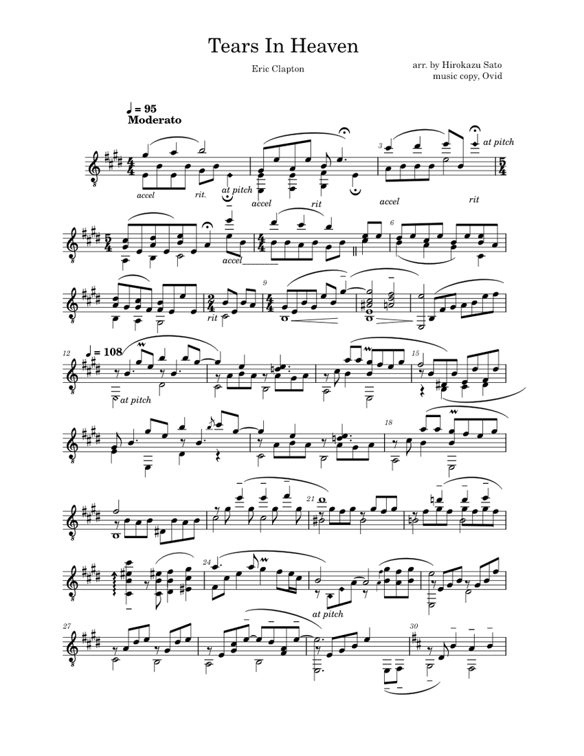Tears in heaven Eric Clapton Tears In Heaven Sheet music