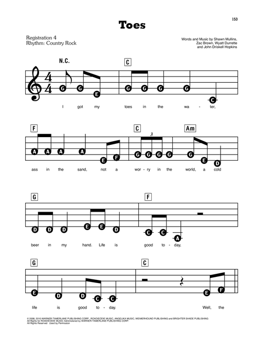 Toes - Zac Brown Band (E-Z Play Today)
