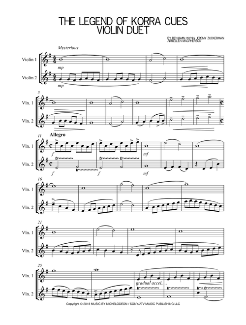 The Legend Of Korra Cues (Arr. Ellen Macpherson) - Benjamin Wynn, Jeremy Zuckerman (Violin Solo)