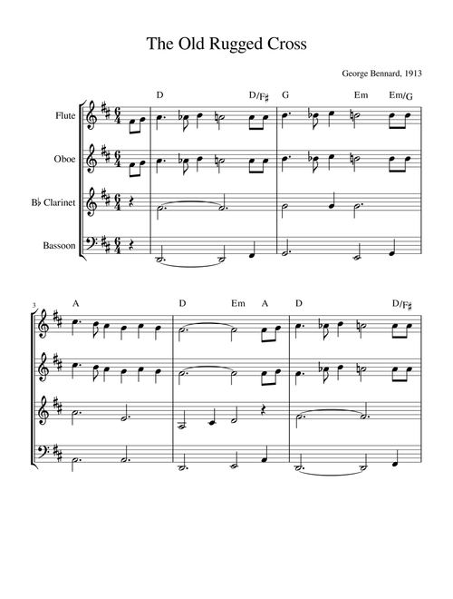 The Old Rugged Cross (Wind Quartet with Chords) (Arr. Anderson Branco) - George Bennard (Woodwind Ensemble)