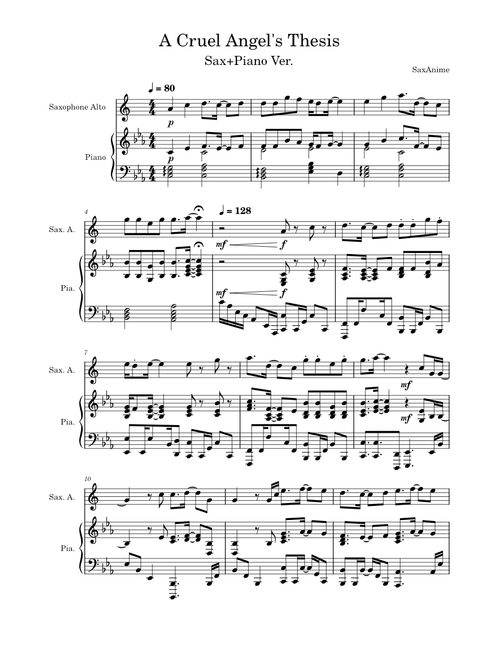 A Cruel Angel's Thesis Sax/Piano - Evangelion OP1