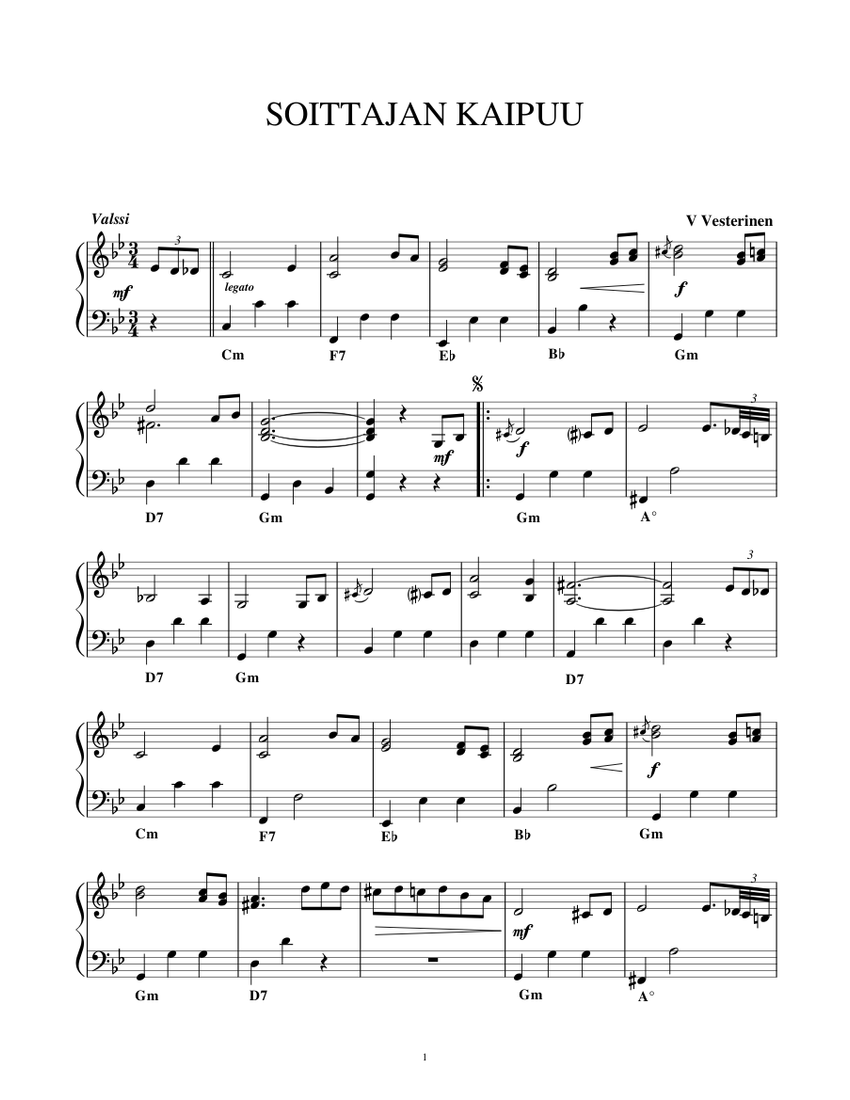SOITTAJAN KAIPUU - sov. V Vesterinen Sheet music for Accordion (Solo ...