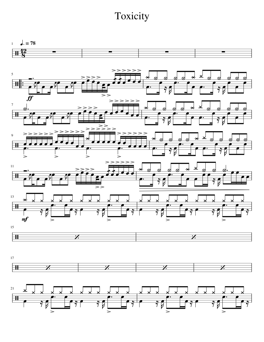 Toxicity System of a Down Sheet music for Drum group Solo Musescore
