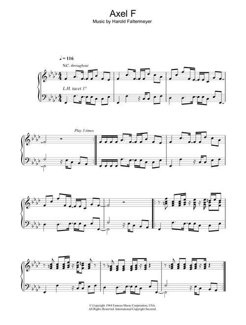 Axel F (from Beverley Hills Cop) (the Crazy Frog) - Harold Faltermeyer (Piano-Vocal-Guitar (Piano Accompaniment))