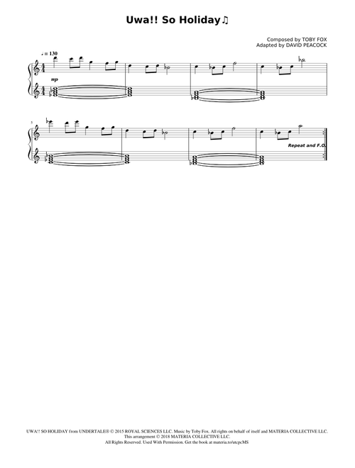 Uwa!! So Holiday♫ (UNDERTALE Complete Piano Sheet Music)