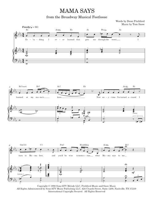 Mama Says - Dean Pitchford (Piano Vocal)