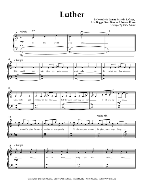 Luther (Arr. Katie Levine) - Kendrick Lamar (Easy Piano)