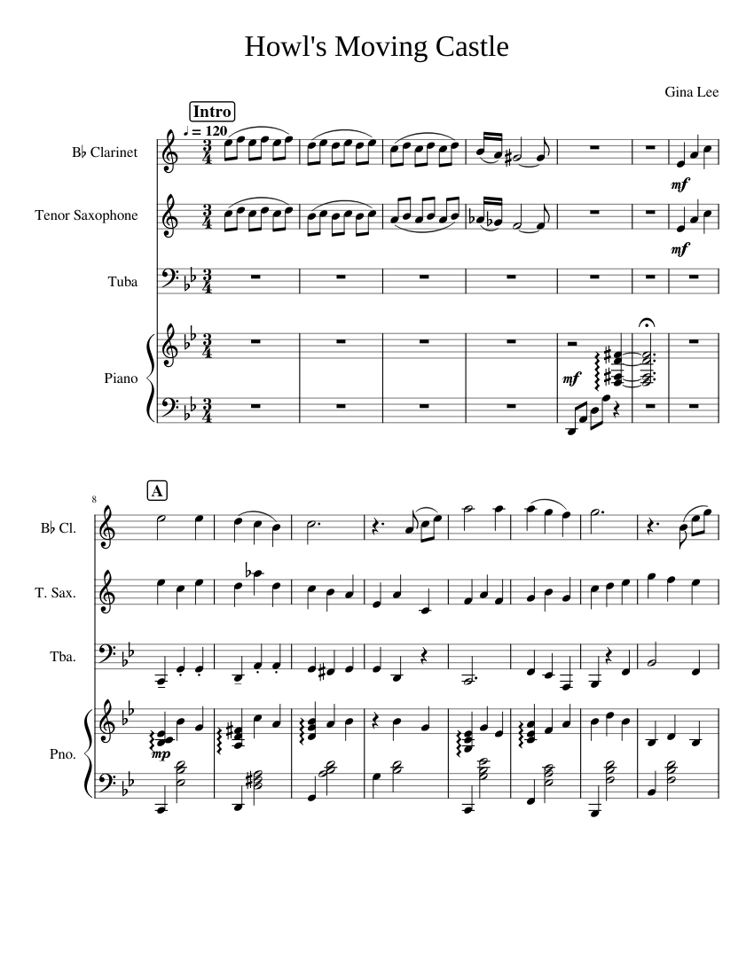 Howl's Moving Castle Sheet music for Piano, Tuba, in bflat