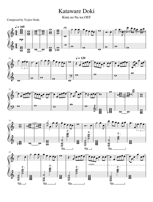 Kataware Doki sheet music arranged by jrpear