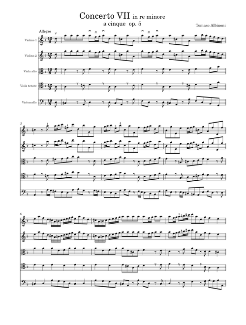 Concerto No. 7 op. 5 in re minore a cinque – Tomaso Albinoni