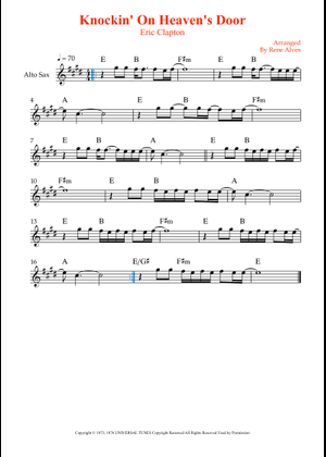 Knockin on heavens door – Bob Dylan Sheet Music for Saxophone alto