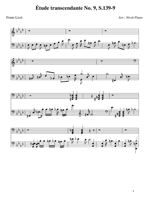 Étude transcendante No. 9, S.139-9 - Franz Liszt (Arr. Nivek Piano) (Piano Solo)