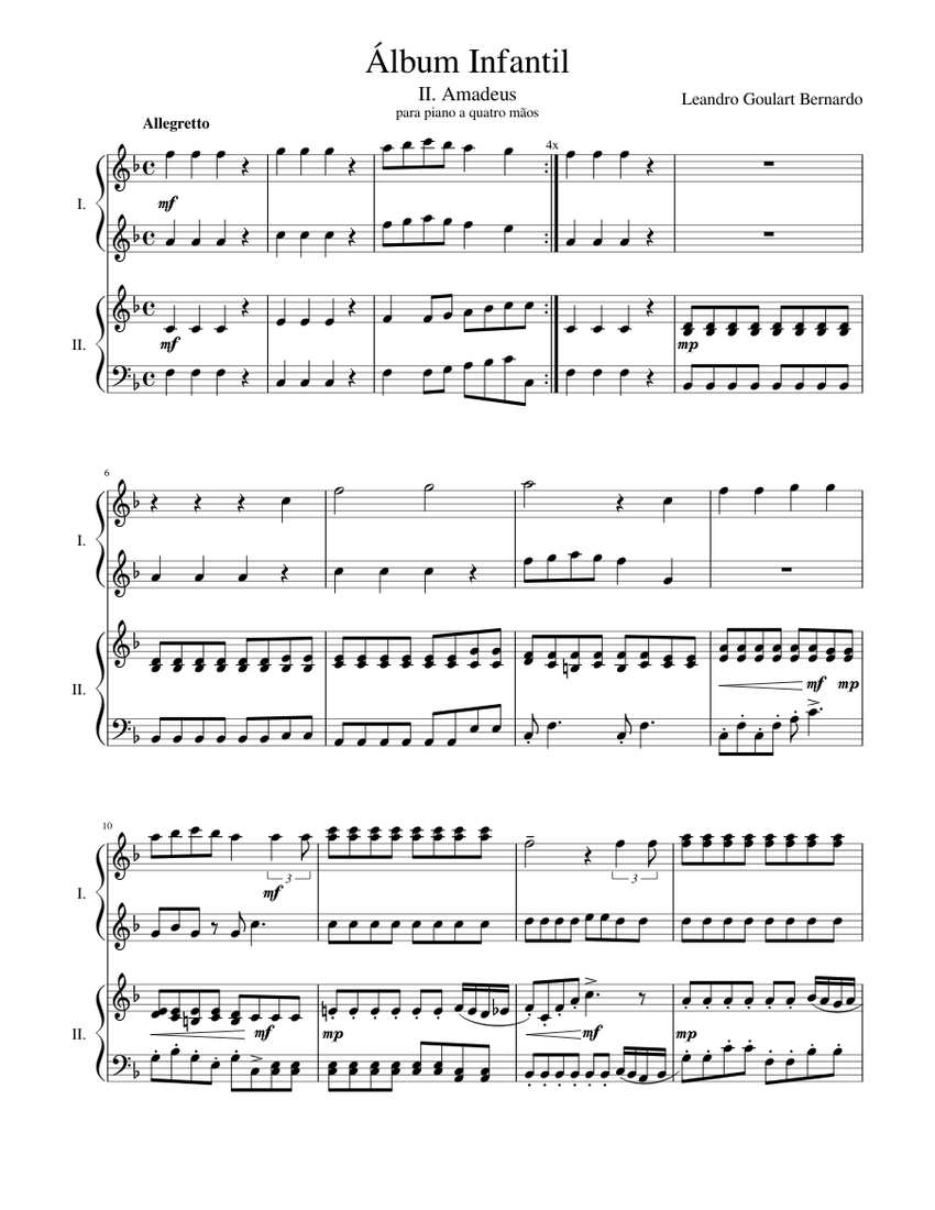 Álbum Infantil II. Amadeus Sheet music for Piano (Piano Duo