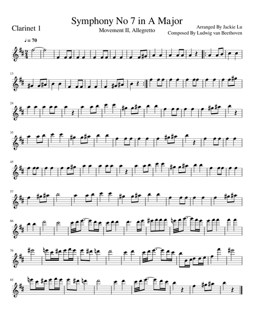 Symphony No 7 Movement II 1st Clarinet