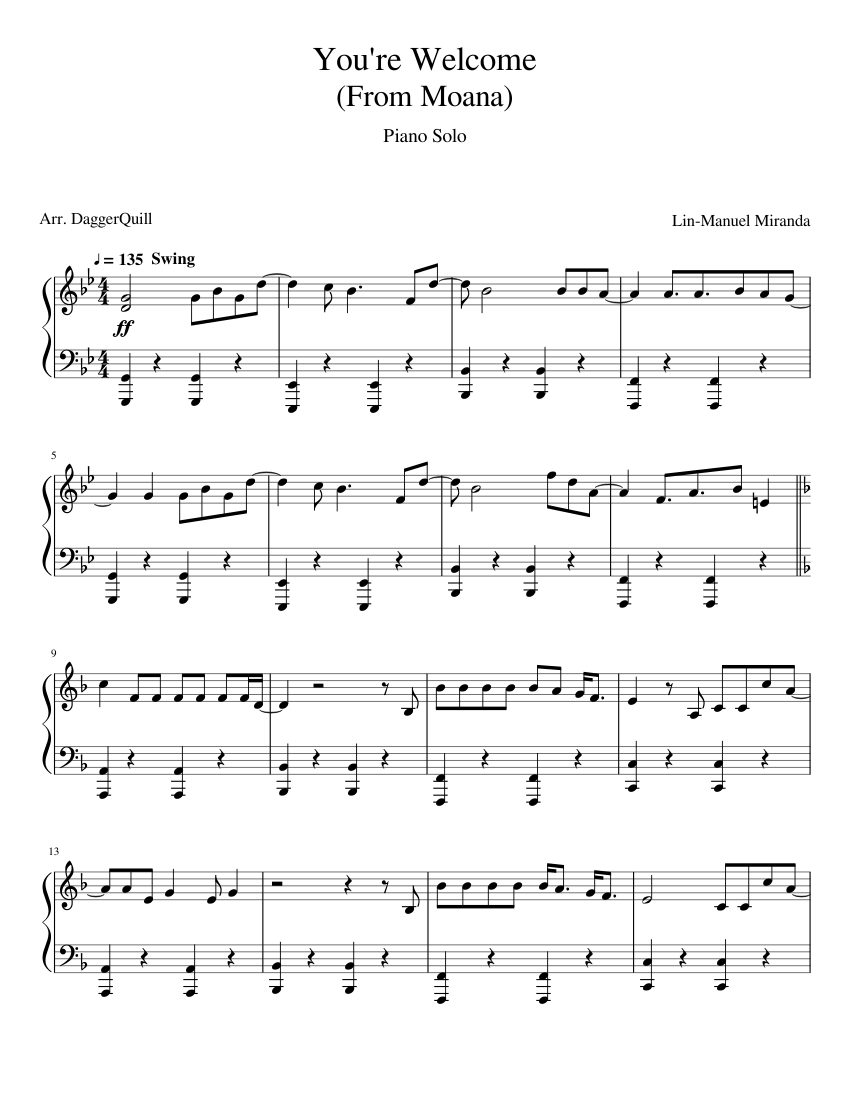 Moana LinManuel Miranda You're (Piano Solo) Sheet music