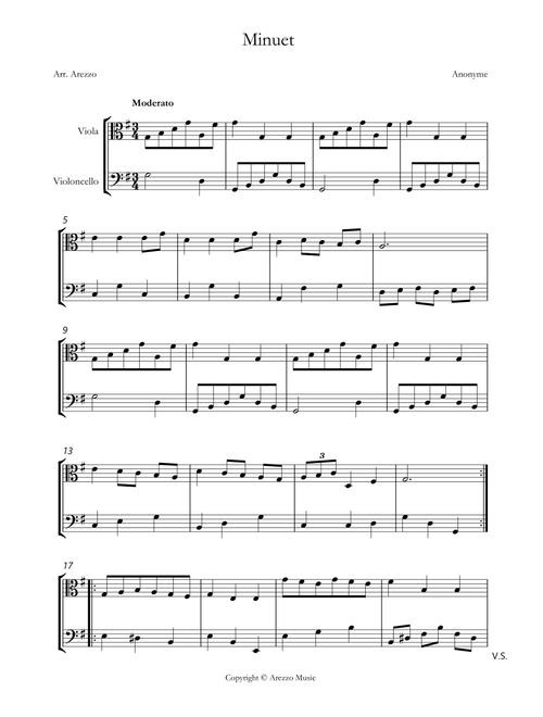 bach bwv anh. 116 minuet in g major Viola and Cello sheet music (Arr. Arezzo Music) - Johann Sebastian Bach (Instrumental Duet)