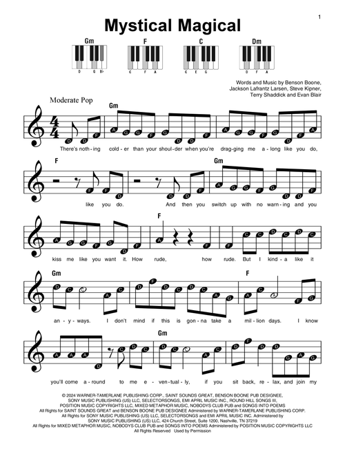 Mystical Magical - Benson Boone (Super Easy Piano)