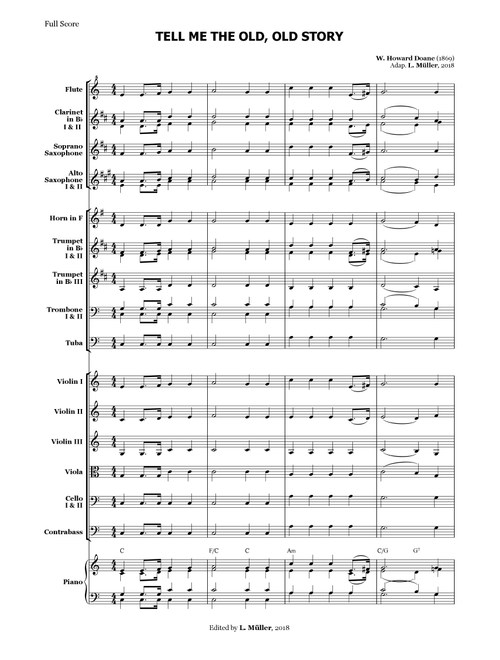 Tell Me the Old, Old Story - for Beginner Orchestra (With Chords) (Arr. L. Müller) - W Howard Doane (Large Ensemble)