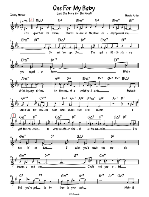 One For My Baby (And One More For The Road) (Lead sheet with lyrics )