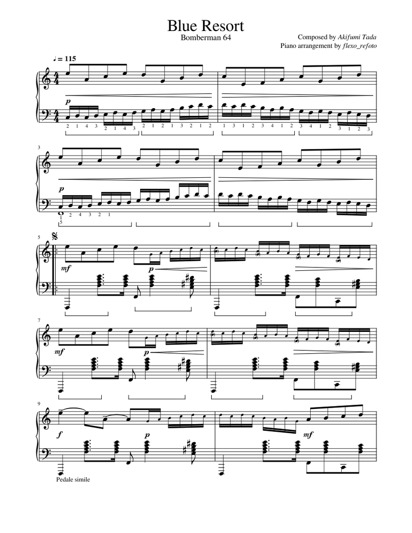 Blue Resort - Bomberman 64 Sheet Music for Piano (Solo