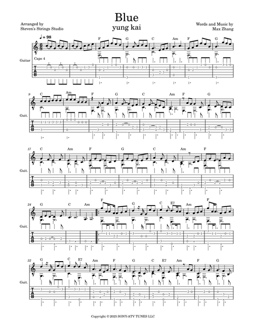 Blue (Arr. Steven's Strings Studio) - Yung Kai (Solo Guitar)