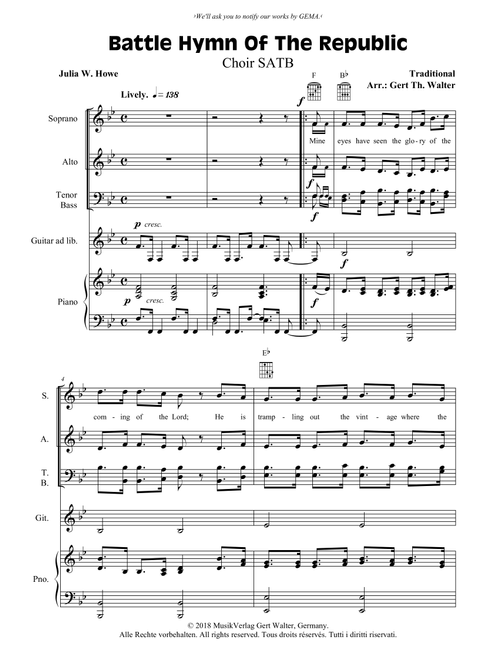 Battle Hymn Of The Republic (Arr. Gert Th. Walter) - American Traditional (Choral, SATB)